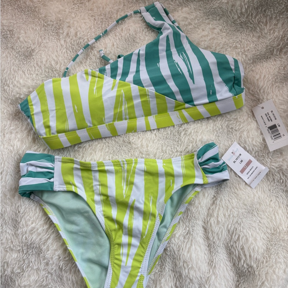Kids Two-Piece Swim Bikini in Lime Green & Teal